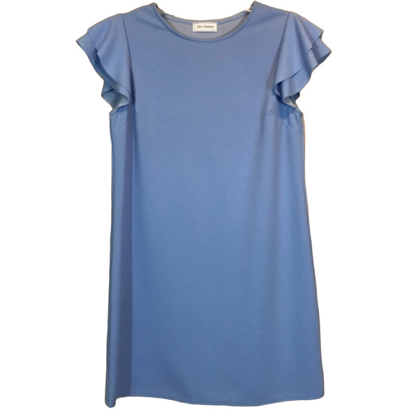 Ces Femme Dresses & Skirts - Ces Femme Womens Ruffle Dress Size Large Baby Blue SS Pullover Stretch